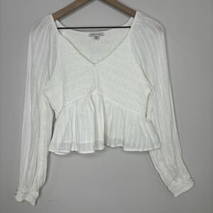 American Eagle Babydoll Top Medium White Peasant Cottagecore Milkmaid Fairy Boho